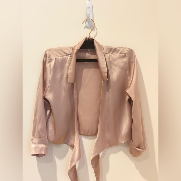 Pink Satin Tie Front Crop Top XS New - Picture 2 of 6